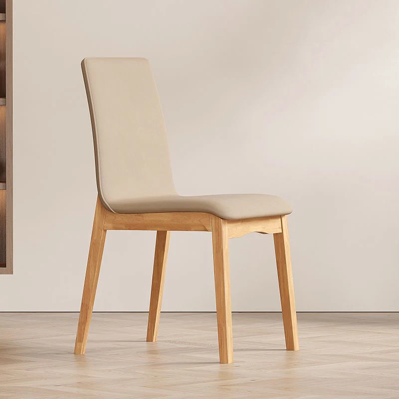 Contemporary Scandinavian Rubberwood Microfiber Leather Curved Square Dining Chair Backrest For Dining Room