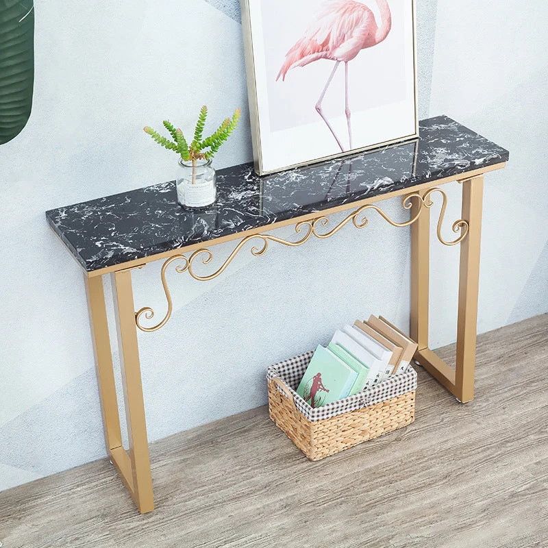 Glam Marble Console Table 12" W Rectangle Sled Accent Table for Hall