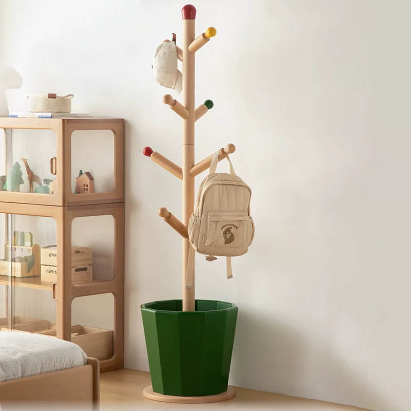Contemporary Creative Solid Beech Wood Kids Coat Rack - Adjustable Height Children’s Floor Standing Clothes & Backpack Organizer Hall Tree For Bedroom