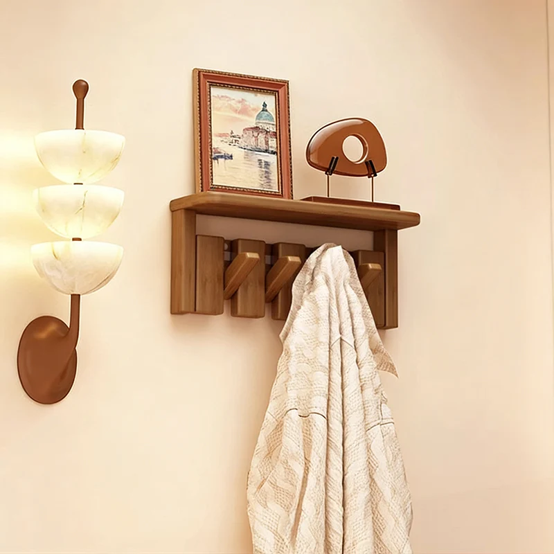 Contemporary Nordic Rectangular Piano-Key Rubberwood Pine Wood Wall-Mounted Coat Rack Hall Tree 1-Tier For Bedroom & Entryways