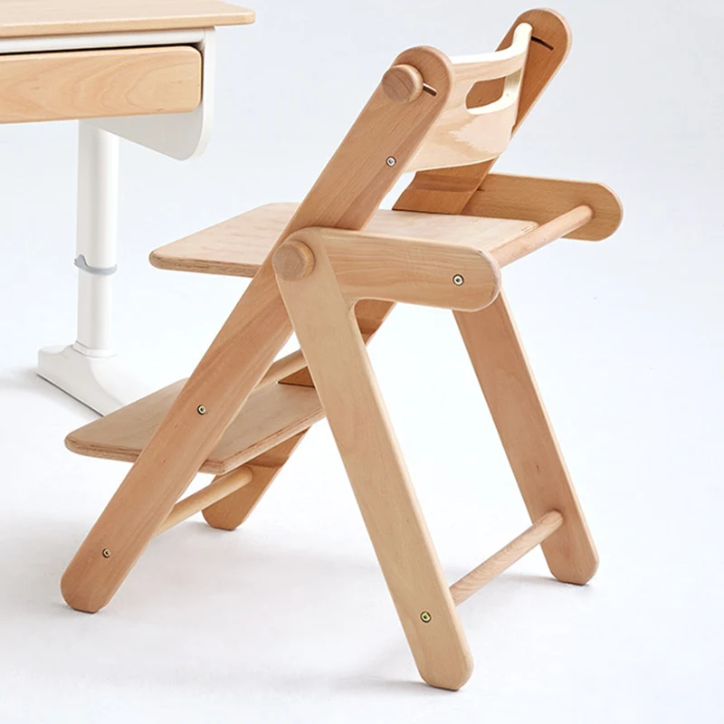 Modern Minimalist Geometric Beech & Plywood Adjustable Kids Lounge Chair Backrest Armless For Dining Room & Study