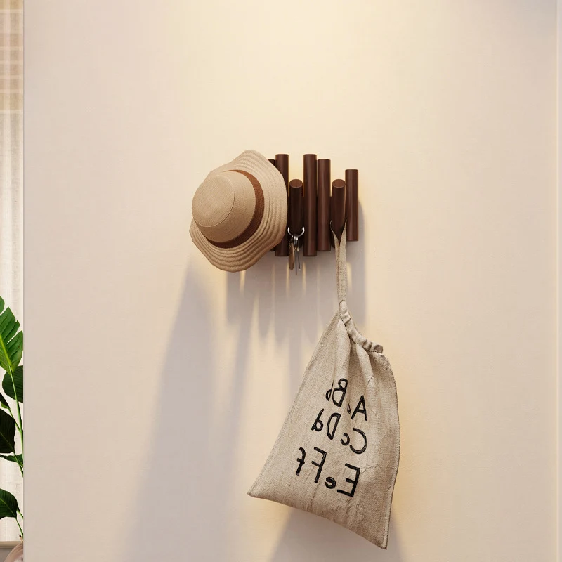 Contemporary Nordic Cylindrical Piano-Key Pine Wall-Mounted Coat Rack Hall Tree For Bedroom & Entryways