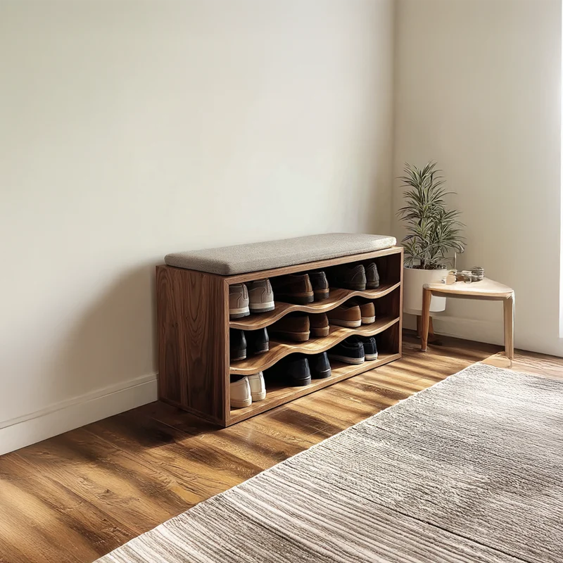 Midcentury Shoe Organizer Bench Entryway SINLSASB036