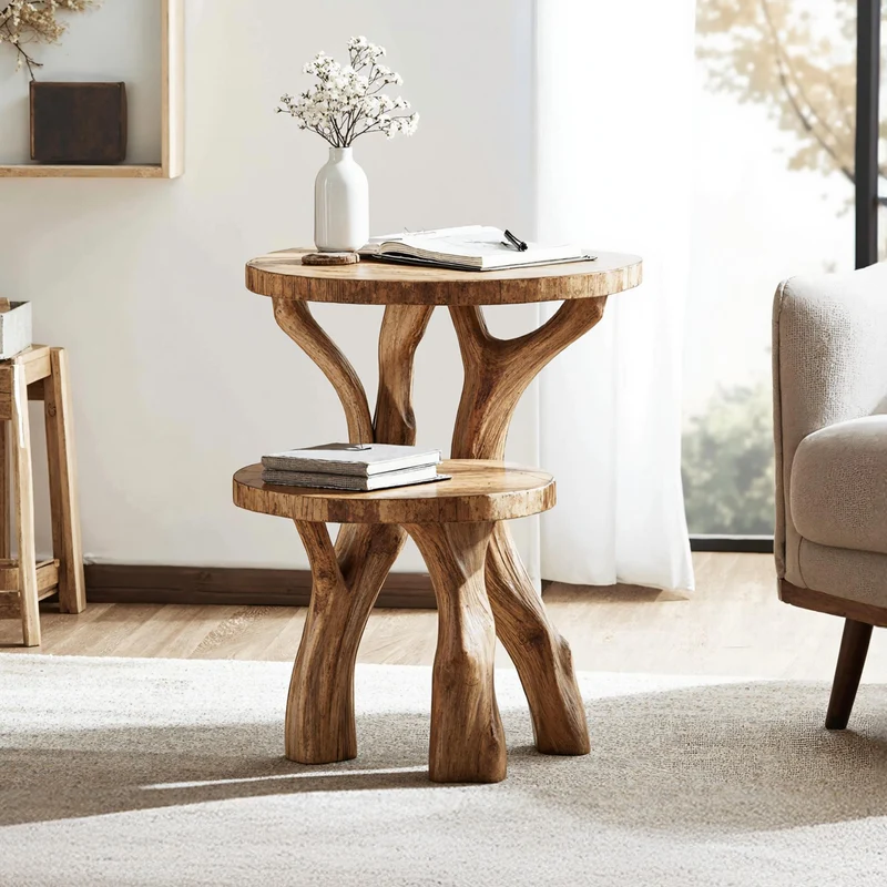 Spry Interior Handcrafted Live Edge Solid Wood End Table, Natural Slab Side Table & Nightstand for Living Room & Bedroom, SILDTTNEN023