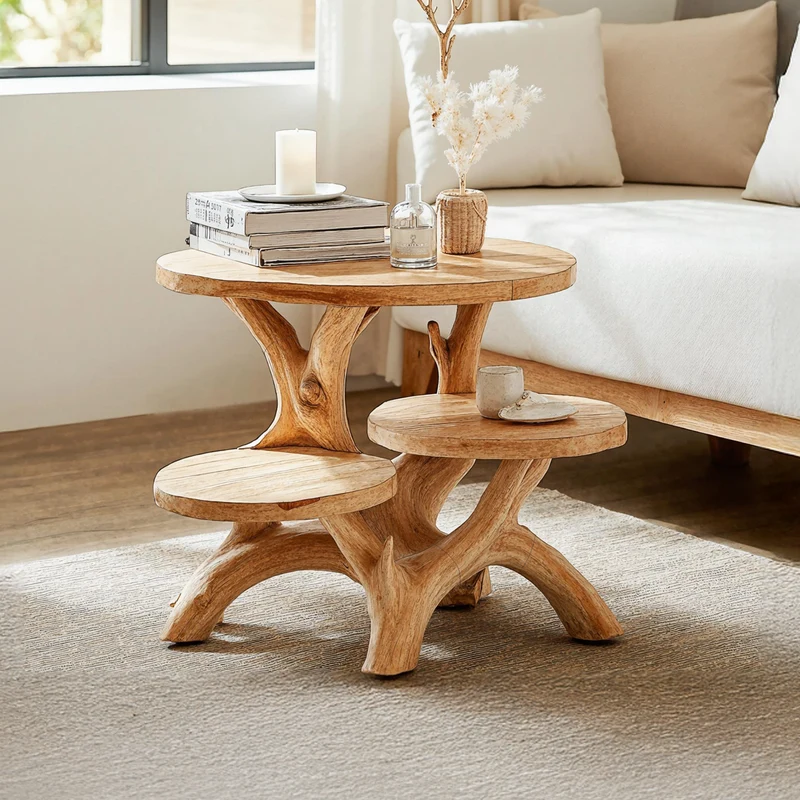 Spry Interior Rustic Live Edge Solid Wood End Table, Handcrafted Farmhouse Side Table & Nightstand for Entryway, SILDTTNEN020