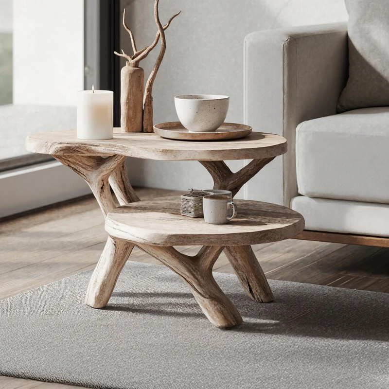 Spry Interior Farmhouse Round Solid Wood End Table, Rustic Handcrafted Side Table & Nightstand for Living Room Decor, SILDTTNEN010