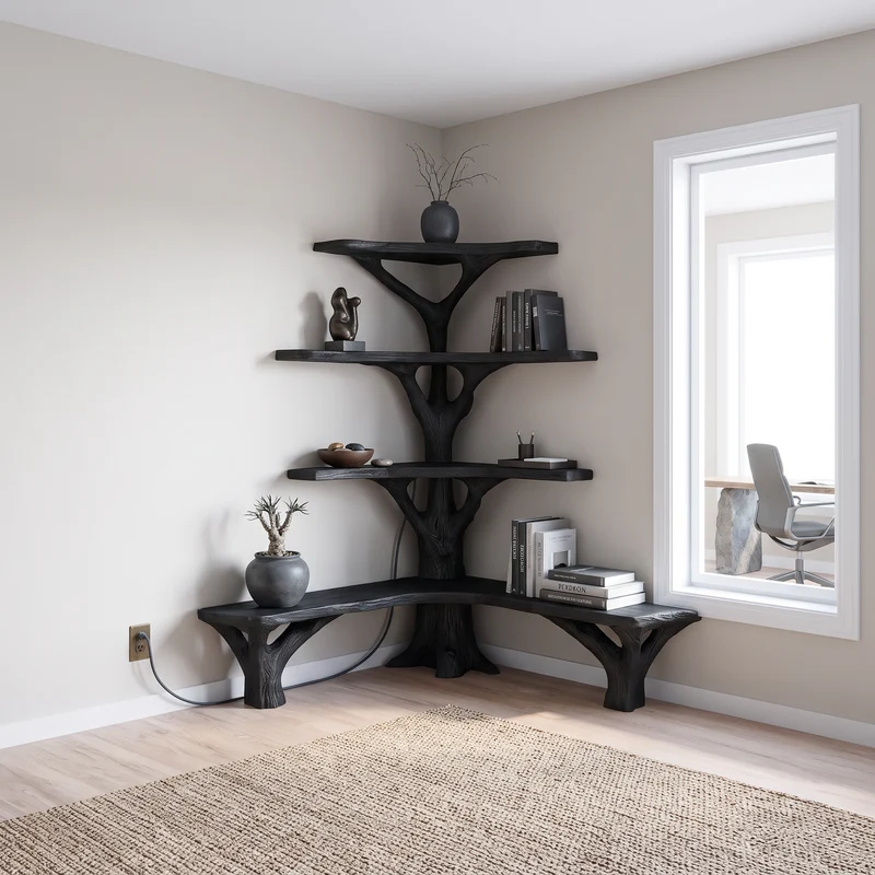 Rustic Tree Bookshelf Corner Living Room SINLSATB230