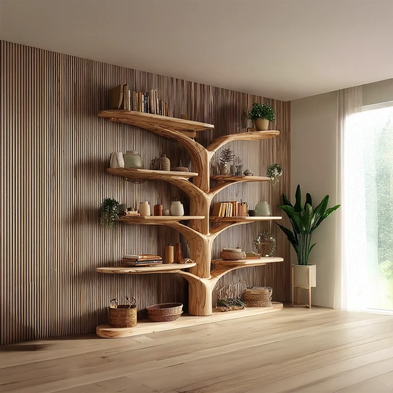 Rustic Tree Wall Bookshelf Living Bedroom SINLSATB225