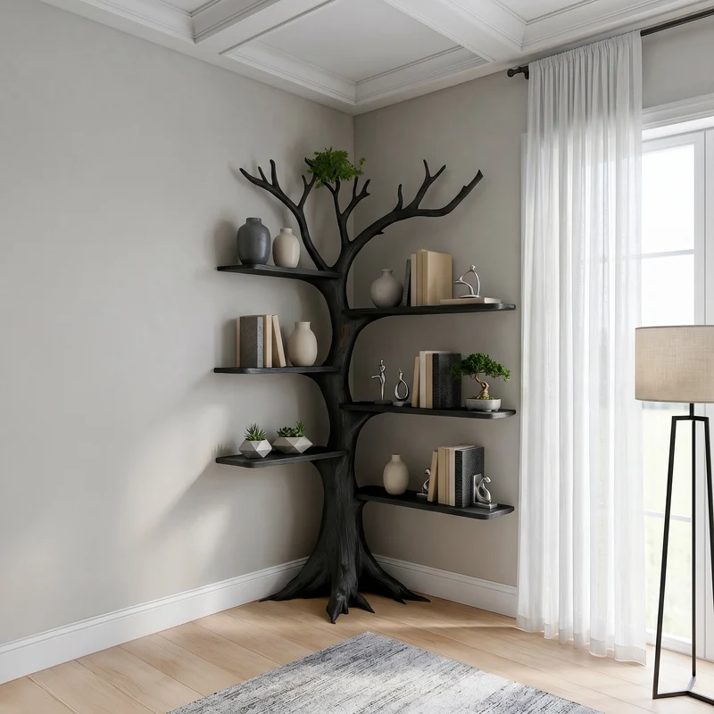 Rustic Corner Tree Bookshelf Living Room SINLSATB221