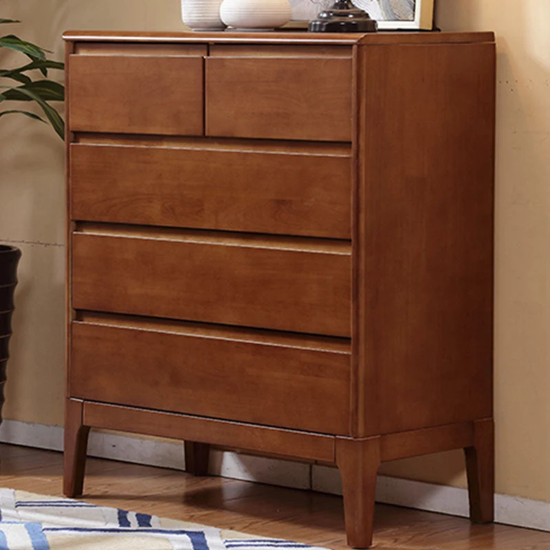 Contemporary Rubber Wood Chest Bedroom Storage Chest with Drawers