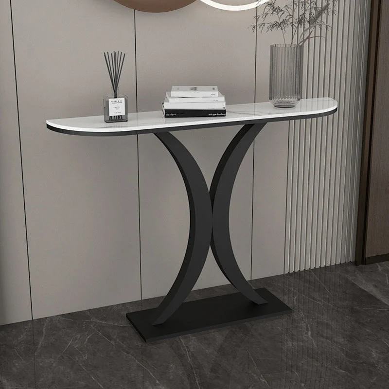 Contemporary Console Accent Table Antique Finish Half Moon Console Sofa Table