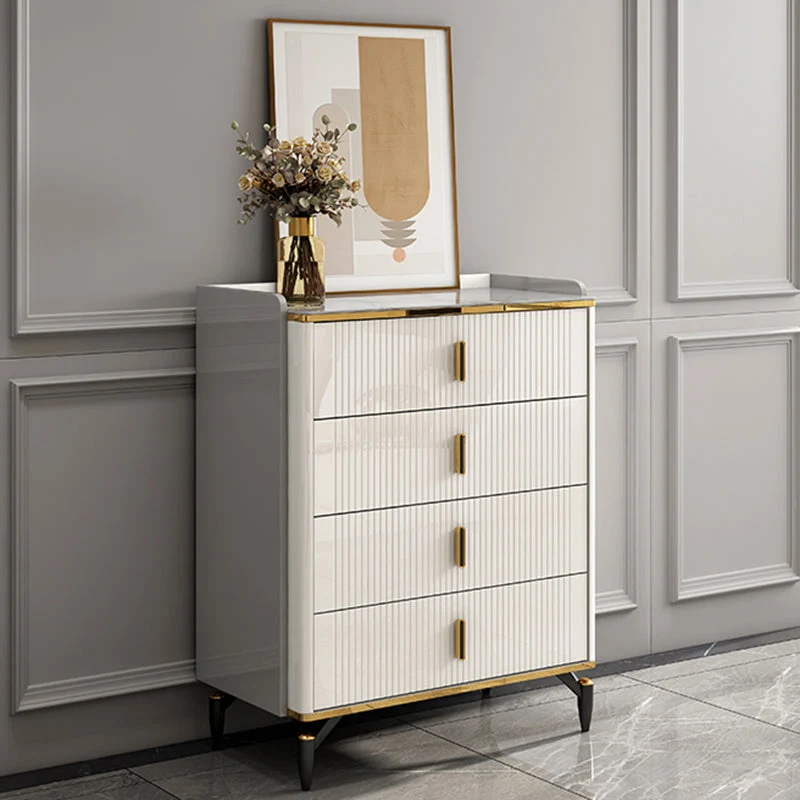 Glam Stone Storage Chest Bedroom Chest in White with Drawers