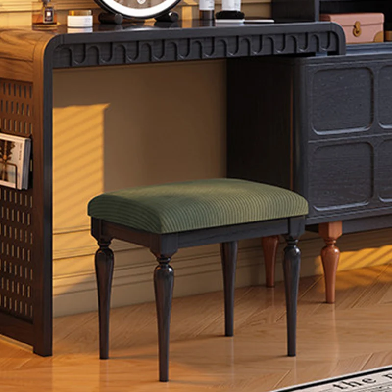 Traditional French Style Dressing Stool - Corduroy Upholstered Solid Ash Wood Frame Vanity Stool For Bedroom