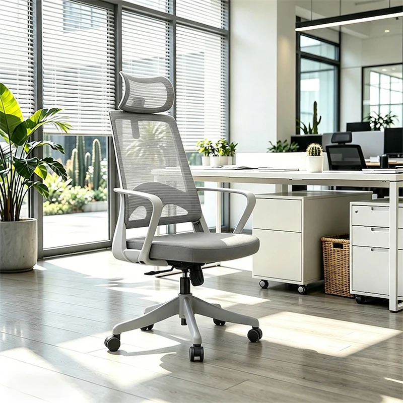 Modern High Back Breathable Mesh Office Chair - Rectangular Adjustable Headrest Lumbar Support Reclining Tilt Desk Chair For Home Office