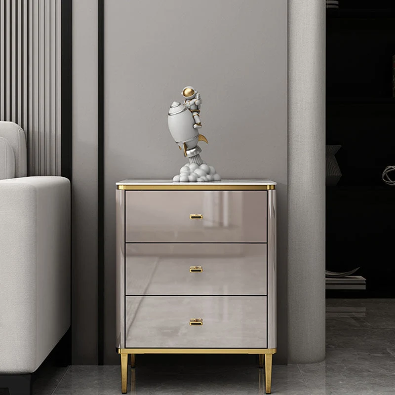 Glam Stone Bedroom Storage Chest White / Grey Vertical Chest with Drawers