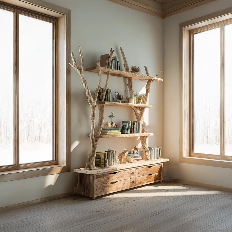 Rustic Tree Bookshelf Storage Living SINLSATB213