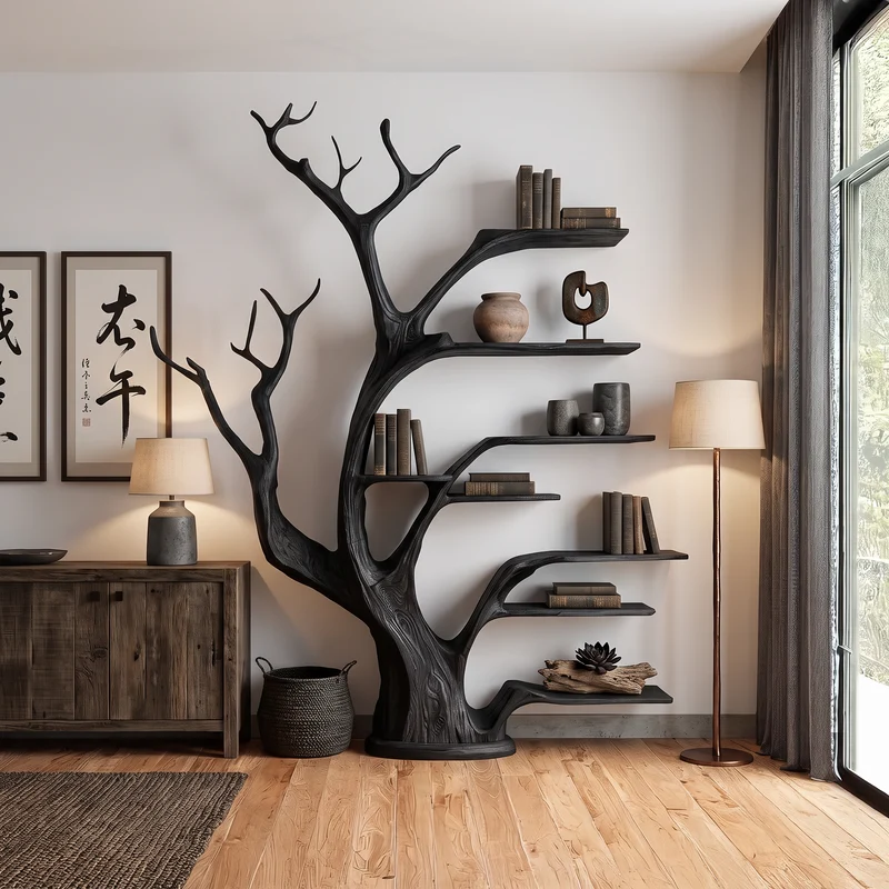 Rustic Tree Bookshelf Living Bedroom SINLSATB209