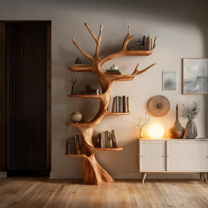 Rustic Tree Bookshelf Living Room SINLSATB208