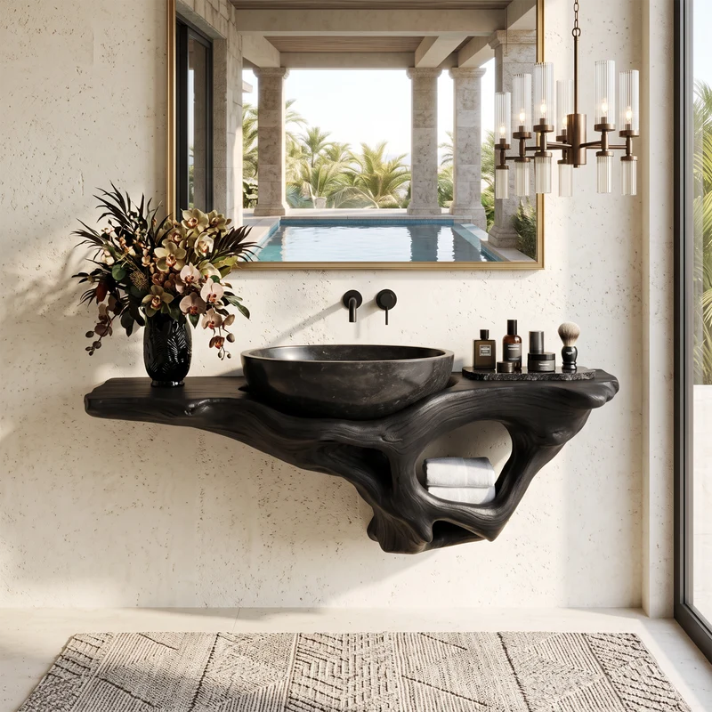 Mid Century Live Edge Vanity Bathroom Decor Accents SILDTTNBAS006