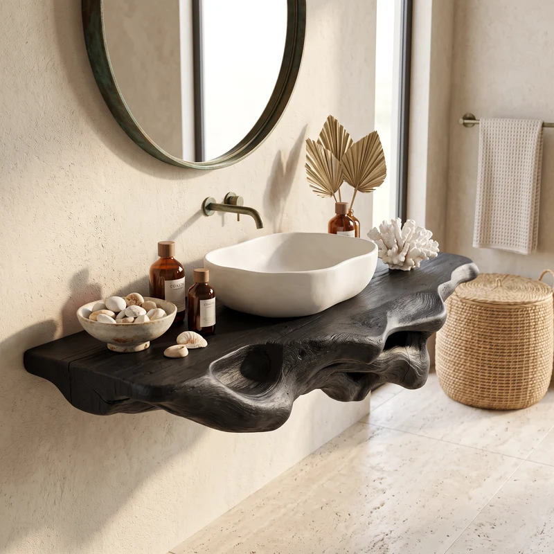 Spry Interior Handcrafted Solid Wood Bathroom Shelf, Wall Mounted Floating Rack & Towel Storage Organizer Cabinet Decor, SILDTTRBAS007