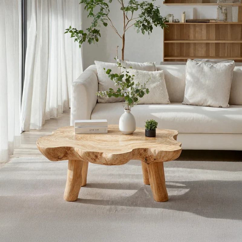 Spry Interior Mid Century Solid Wood Low Coffee Table, Retro Handcrafted Center Table for Vintage Living Room Design, SILDTTRCF005