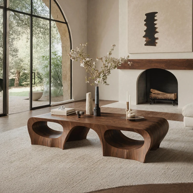 Spry Interior Rustic Solid Wood Coffee Table, Handcrafted Natural Edge Low Center Table for Cabin Style Interiors, SILDTTNCF019