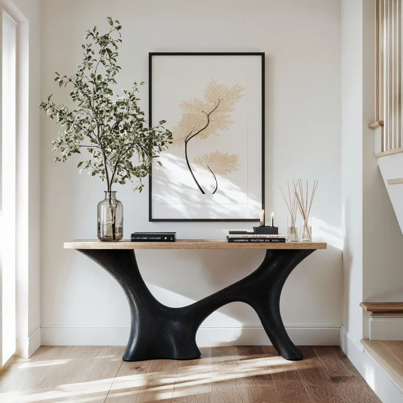 Spry Interior Mid Century Solid Wood Entryway Console Table, Handcrafted Storage Sideboard & Credenza Cabinet for Living Room, SILDTTRCS237