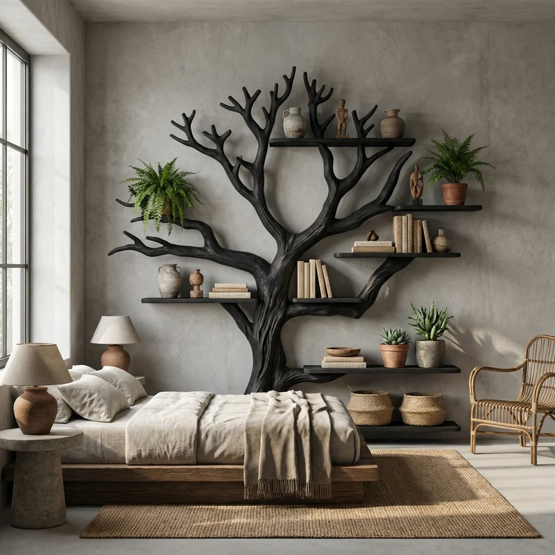 Rustic Tree Bookshelf Living And Library Wall SINLSATB207