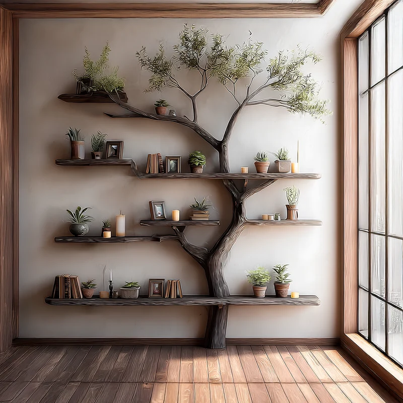Rustic Tree Bookshelf Living Wall Decor SINLSATB205