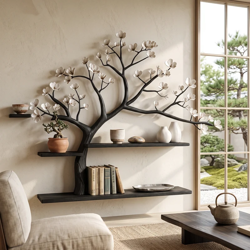 Rustic Tree Shelf Wall Living Room SINLSATBS024