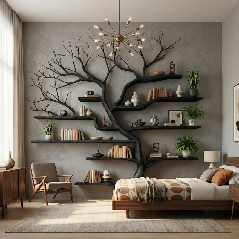 Rustic Tree Branch Bookshelf Living Wall SINLSATB199