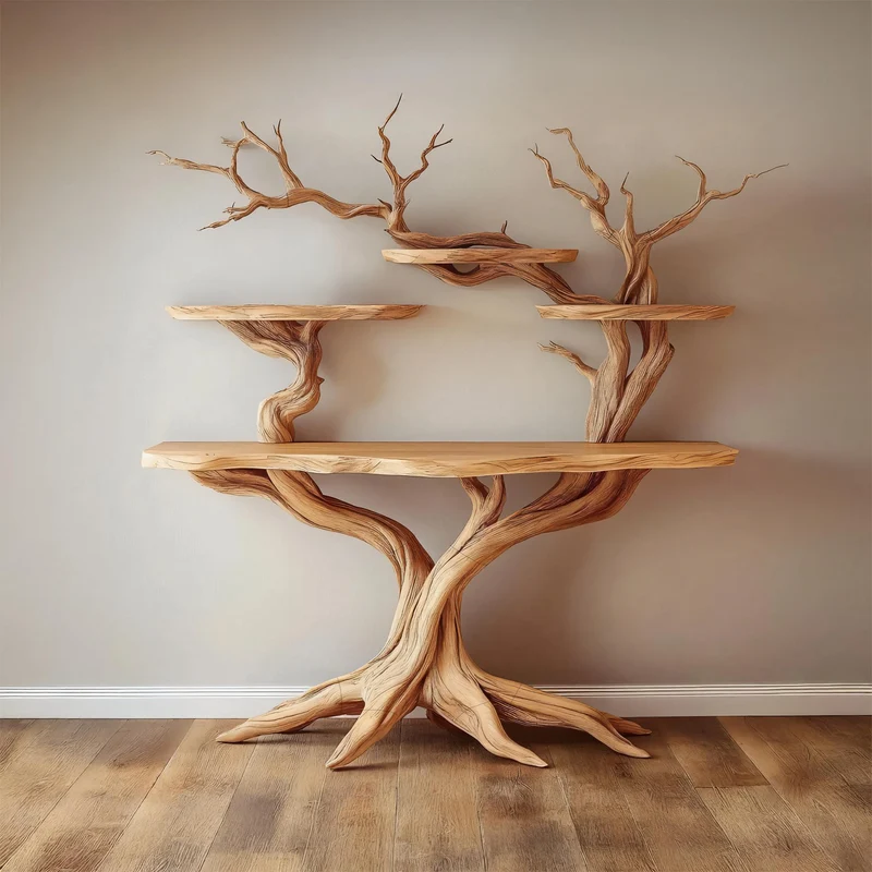 Tree Bookshelf Table Solid Wood Nature Style Gift SINLSACS097