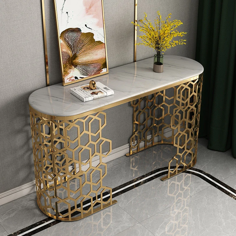 Marble Oval Console Table 31.5-inch Tall Accent Table with Shelf