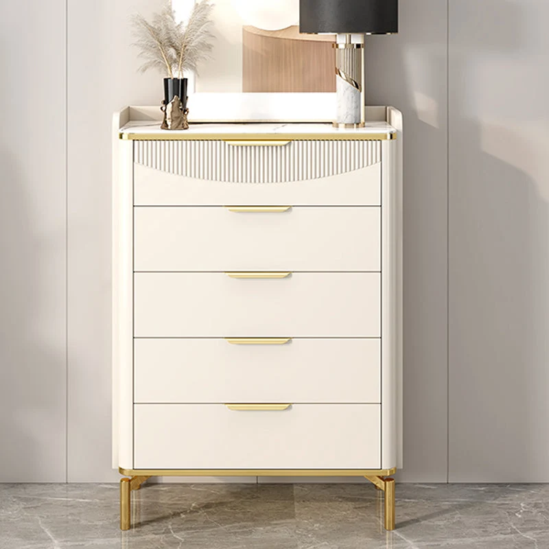 Glam Wooden Storage Chest Bedroom Chest in White with Drawers