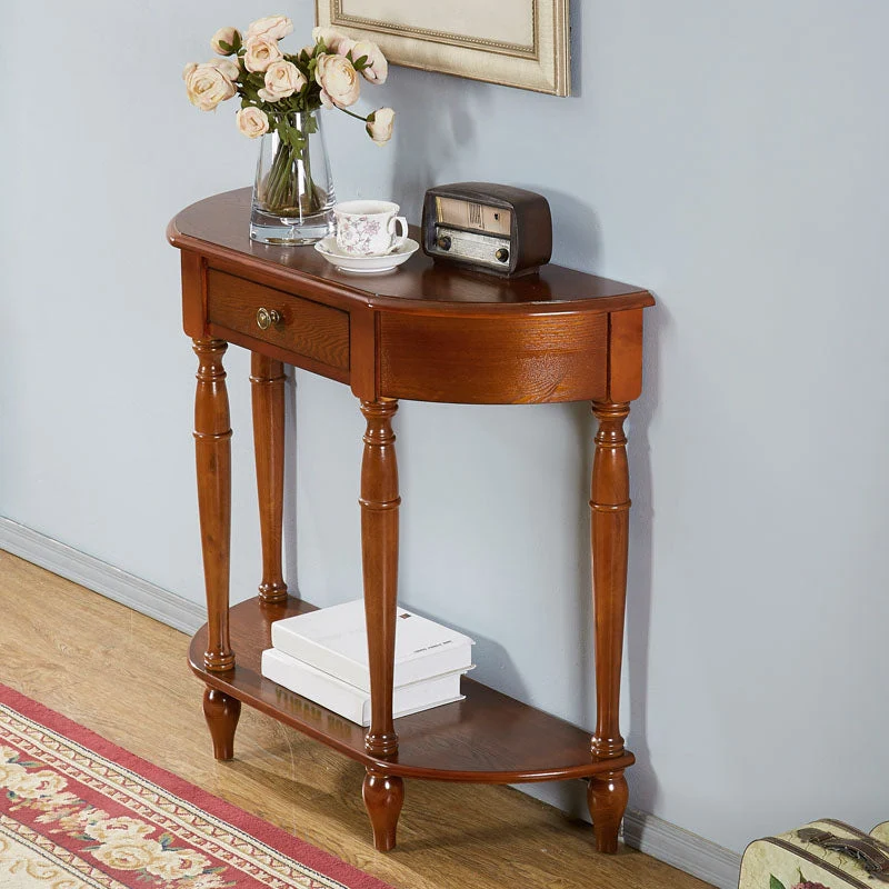 Rubbered Wood Half Moon Console Table Mid-Century Modern Accent Table for Hall