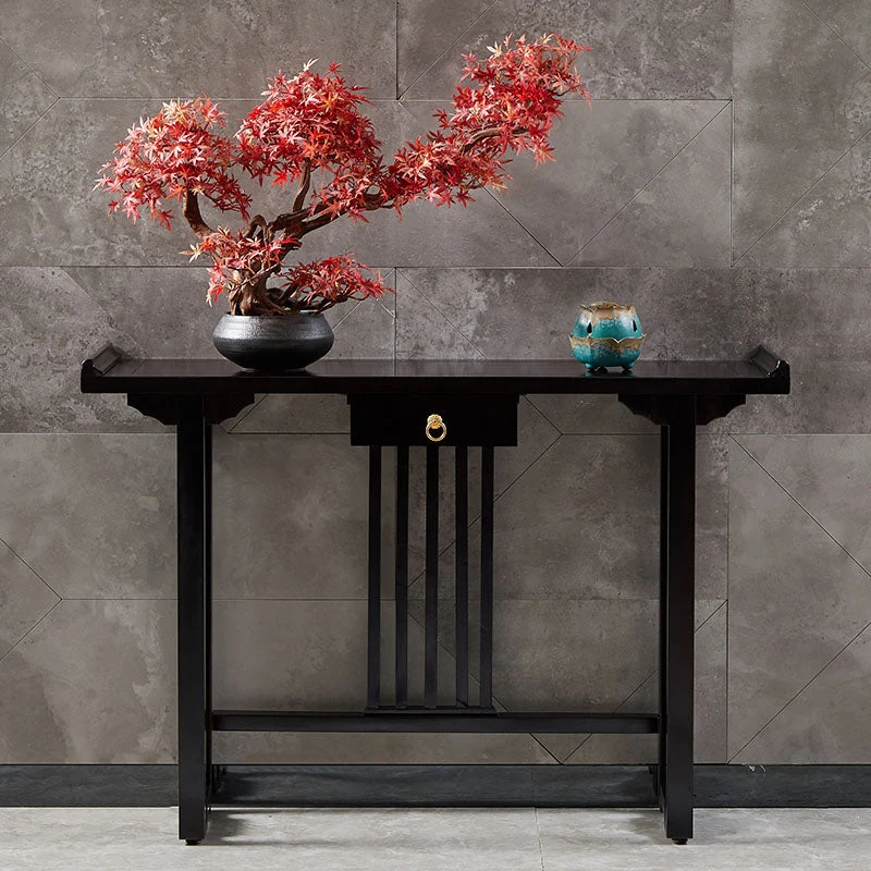Pine Console Table Mid-Century Modern Rectangle Accent Table for Hall