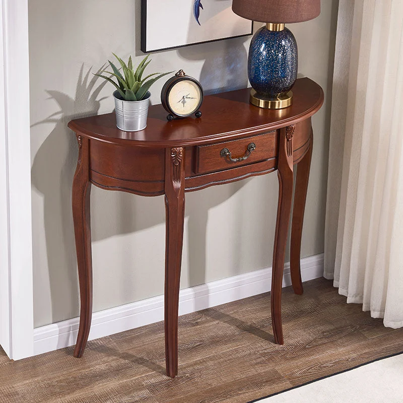 Rubbered Wood Console Table Mid-Century Modern Half Moon Accent Table for Hall