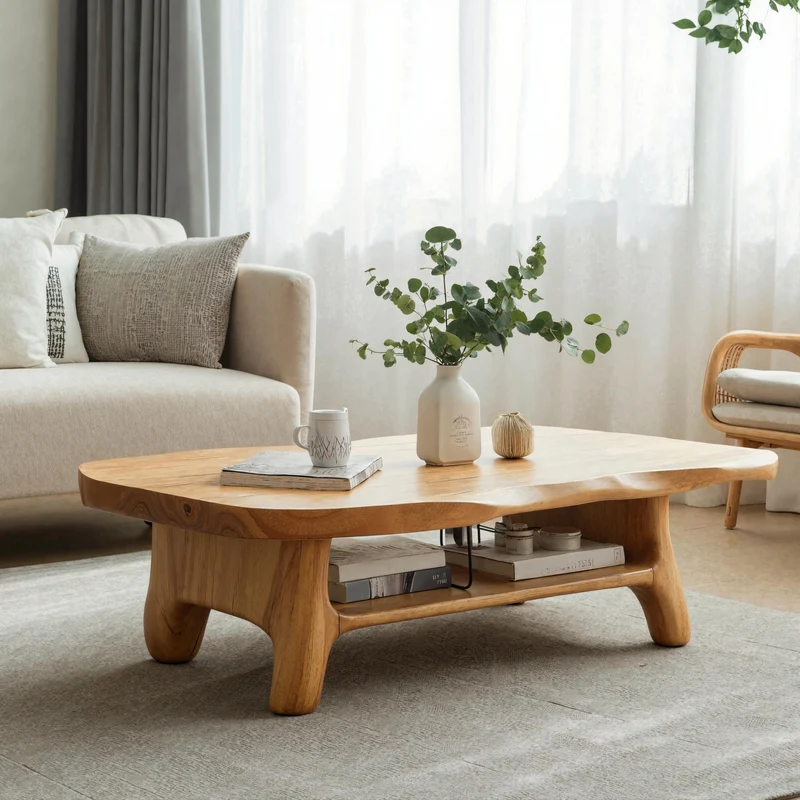 Spry Interior Rustic Solid Wood Coffee Table, Handcrafted Live Edge Center Table for Cozy Living Room Decor, SILDTCF137