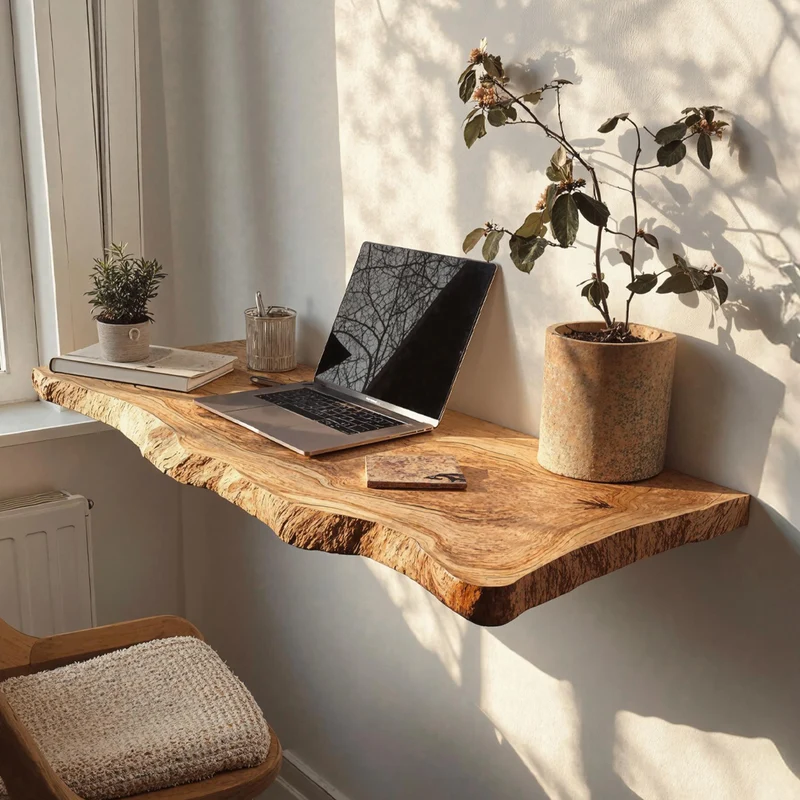 Spry Interior Farmhouse Solid Wood Floating Desk, Space-Saving Wall-Mounted Computer Desk for Home Office, SILDTTRFLD007