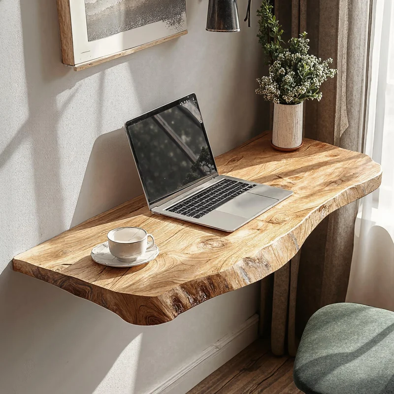 Spry Interior Rustic Solid Wood Floating Vanity Table, Space-Saving Wall-Mounted Console Desk for Bedroom Decor, SILDTTRFLD006