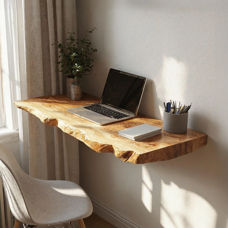 Spry Interior Rustic Solid Wood Floating Table Desk, Wall-Mounted Bedside Vanity and Laptop Console for Bedroom, SILDTTRFLD003
