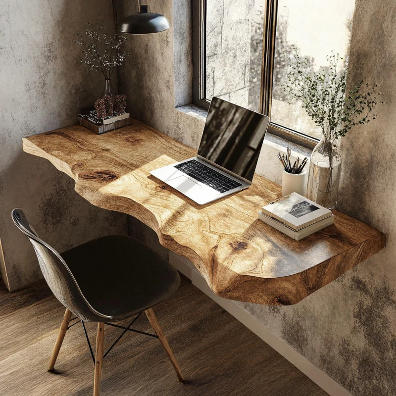 Mid Century Solid Wood Floating Desk For Sleek Home Styling SILDTTRFLD002