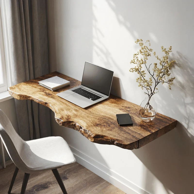 Farmhouse Solid Wood Floating Desk For Organic Living Room Design SILDTFLD027