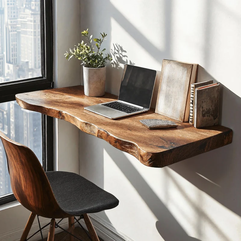 Spry Interior Rustic Solid Wood Floating Table, Wall-Mounted Bedside Console & Space-Saving Study Desk for Home, SILDTFLD026