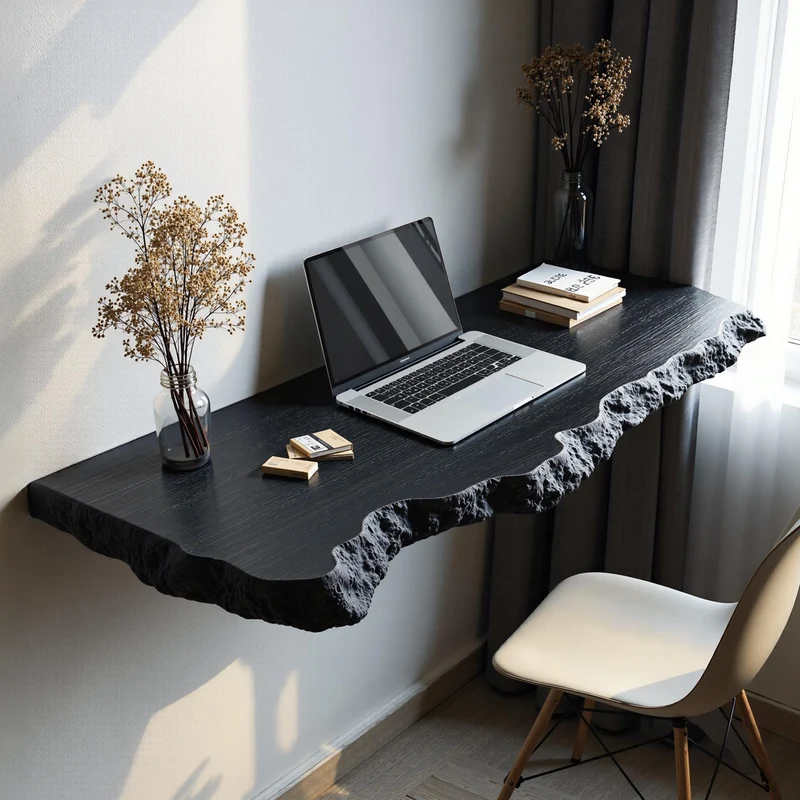 Spry Interior Farmhouse Solid Wood Floating Desk, Minimalist Wall-Mounted Computer Study Desk for Home Office, SILDTFLD011