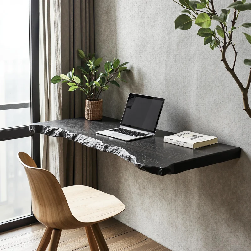 Spry Interior Rustic Solid Wood Floating Desk Table, Wall-Mounted Bedside Vanity Desk for Cozy Bedroom Decor, SILDTFLD010