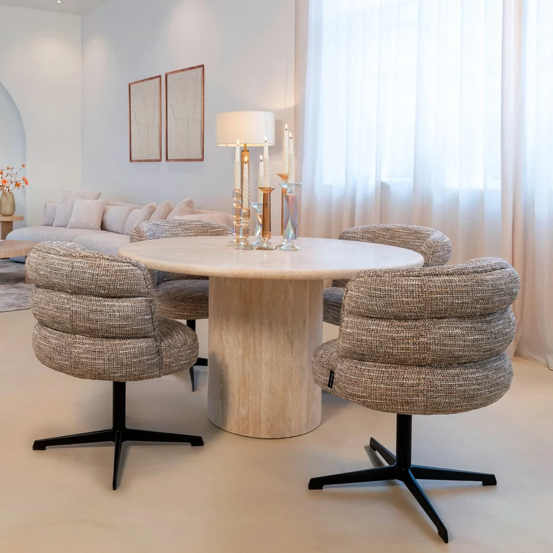 Richmond Interiors Esstisch rund Renaissance beige Travertin