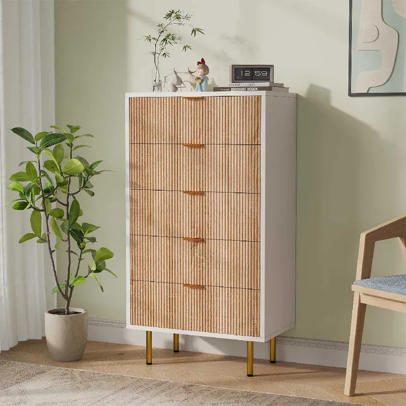 Yelenaro Kommode mit 5 oder 6 Schubladen – Modernes Sideboard in Weiß & Holzoptik mit Metallgriffen