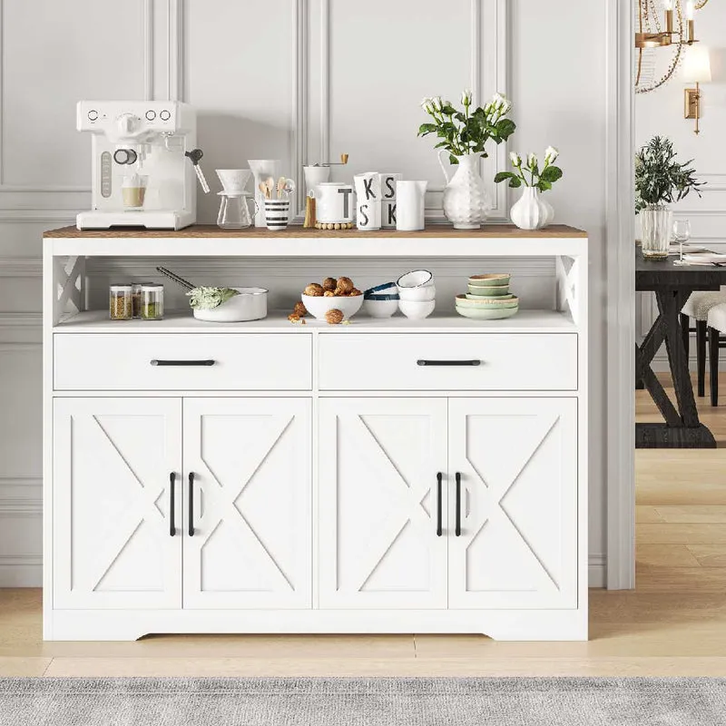 Yelenaro Sideboard Weiß 140 cm – 2 Schubladen, 4 Türen