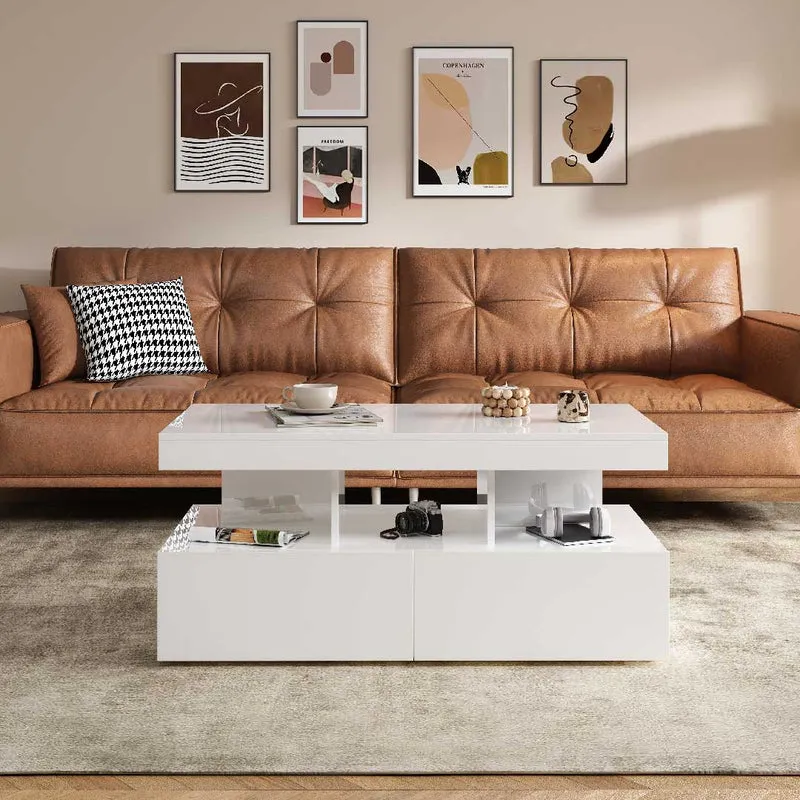Yelenaro LED Couchtisch Hochglanz mit Stauraum & Schubladen